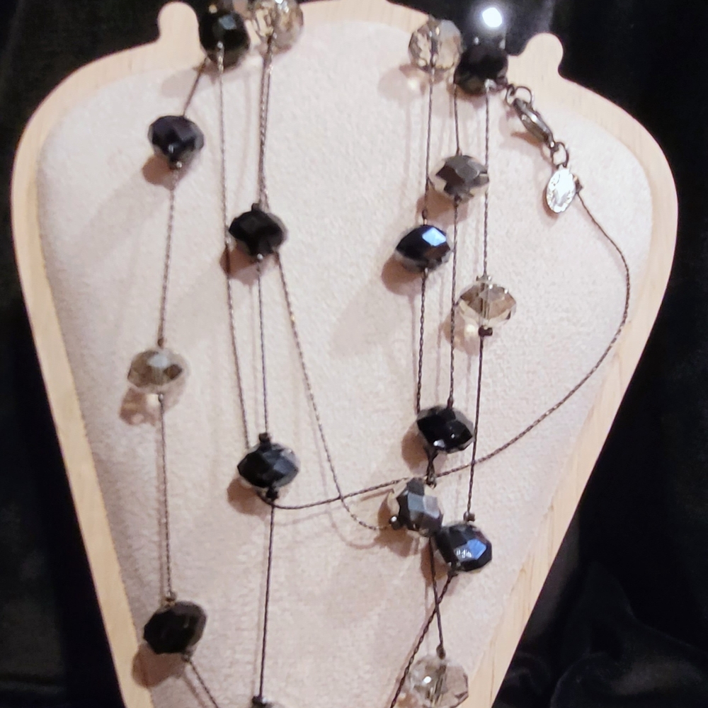 Multi-Strand Black and Gray Bead Necklace